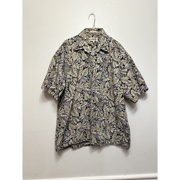 Campia Moda Shirt Men X Large Black Green Button Up Pocket Short Sleeve 100 Cott - Picture 1 of 8